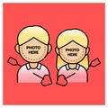 Photobooth couple boy and girl with arrow, happy valentineÃ¢â¬â¢s day. Vector illustrator